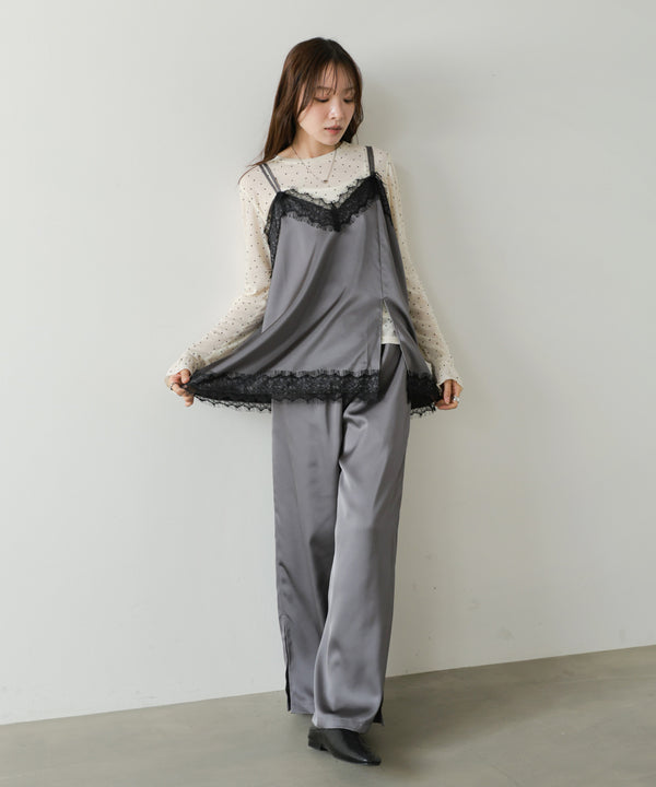 ◆発売前◆【セットアップ対応】サテンスリットパンツ