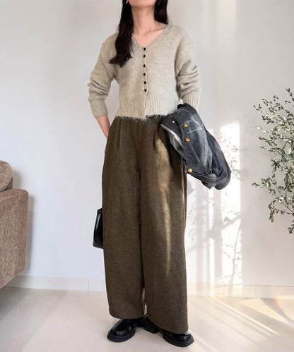 ショートシャギーくるみボタンカーディガン