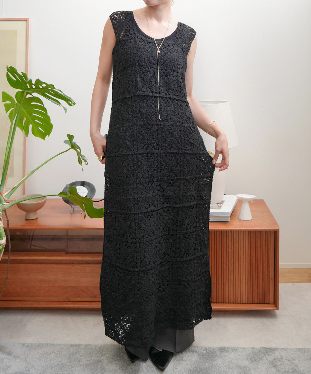 【XS~M 低身長向けサイズあり】クロシェロングワンピース