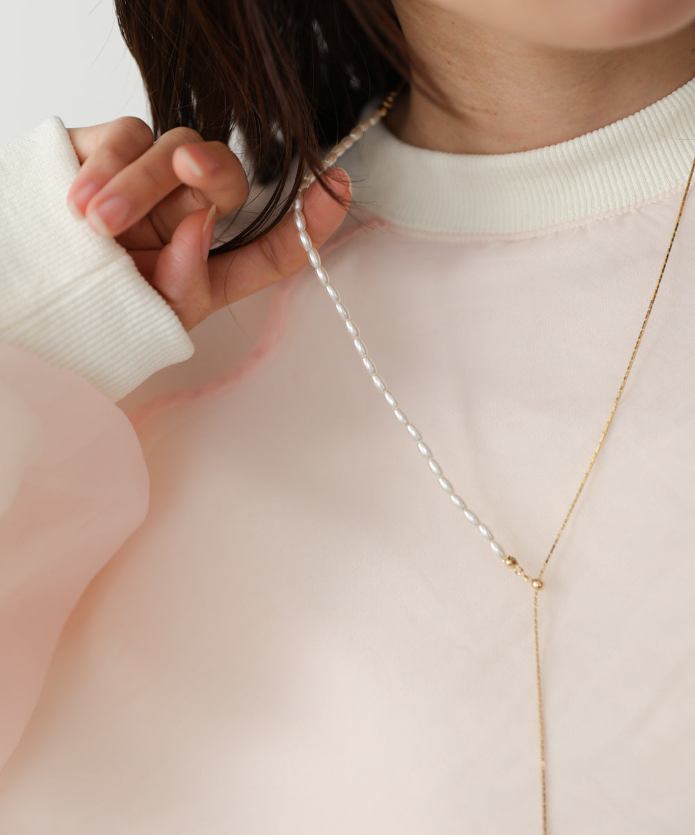 変形パール×ロングチェーンネックレス