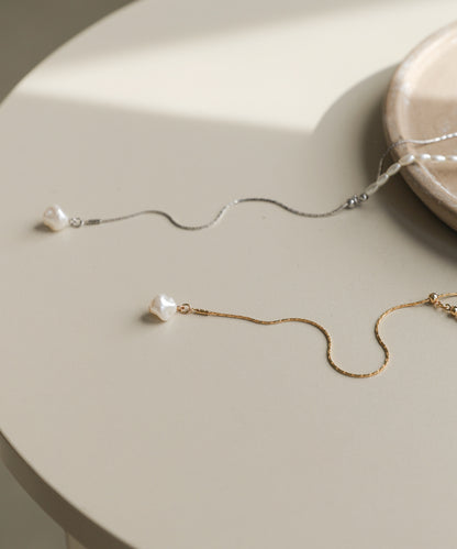 変形パール×ロングチェーンネックレス