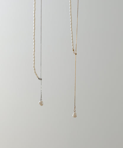 変形パール×ロングチェーンネックレス