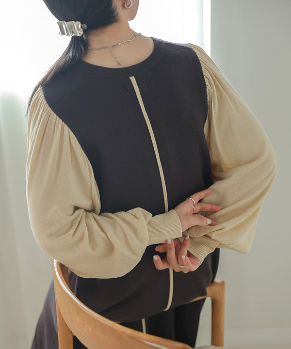 COLOR COMBINATION KNIT ONEPIECE