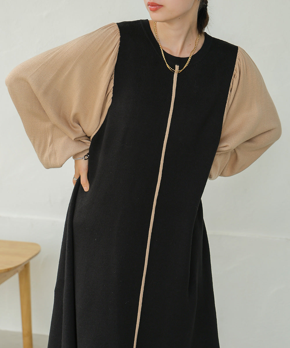 COLOR COMBINATION KNIT ONEPIECE