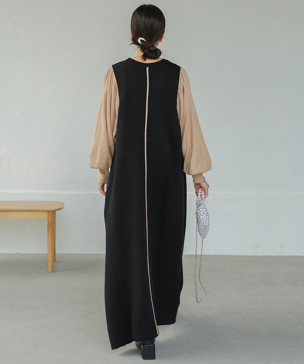 COLOR COMBINATION KNIT ONEPIECE