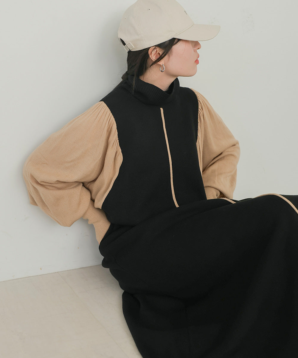 COLOR COMBINATION KNIT ONEPIECE