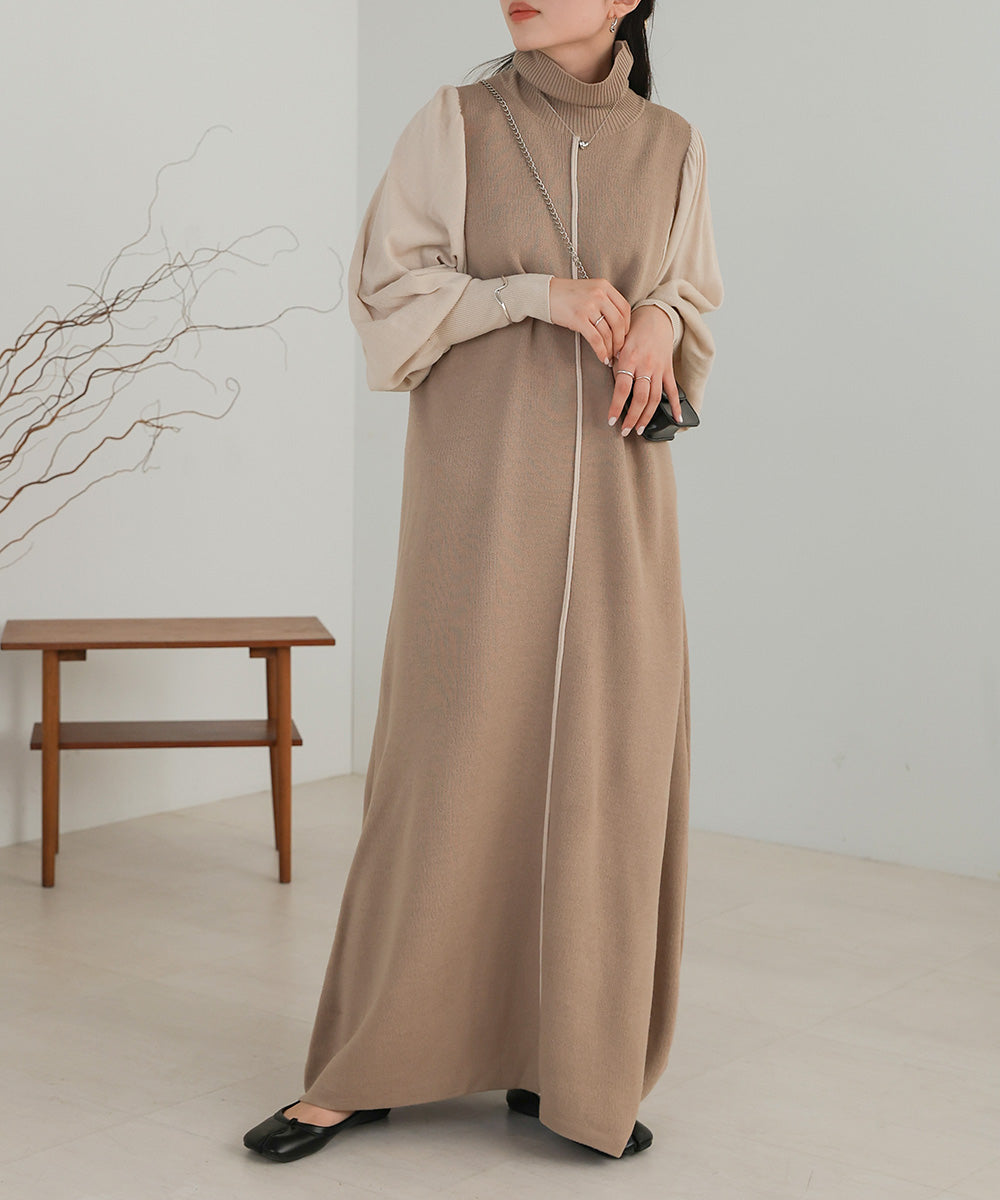 COLOR COMBINATION KNIT ONEPIECE