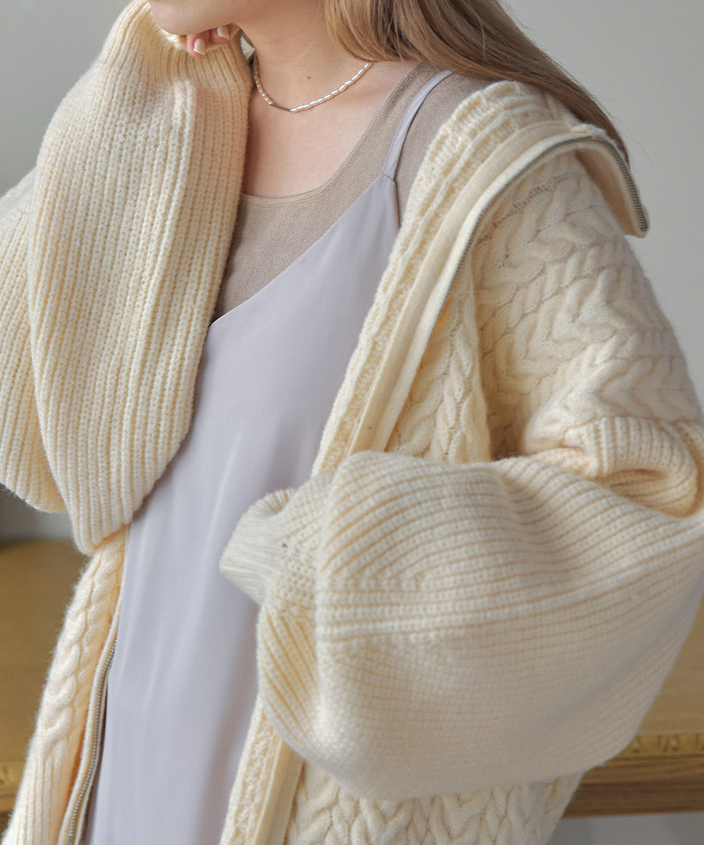W-ZIP CABLE KNIT CARDIGAN – Bab