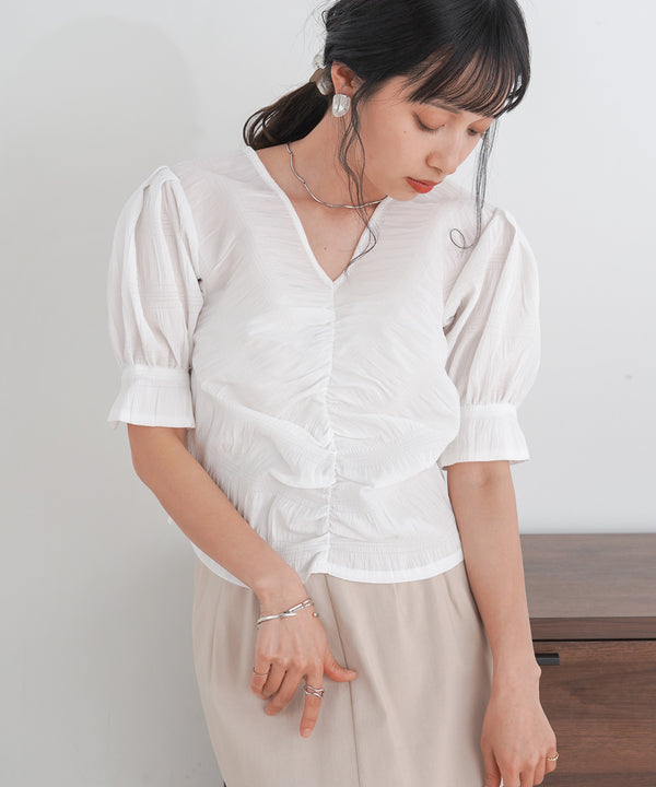 PUFF SLEEVE RUCHED BLOUSE
