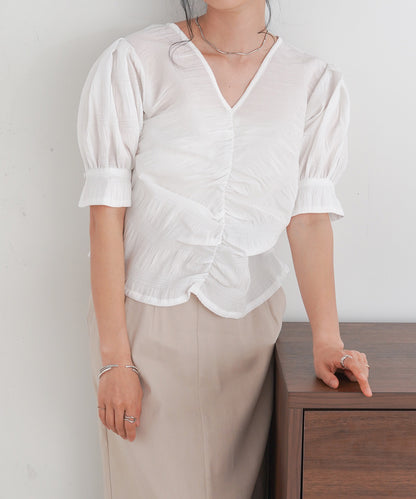 PUFF SLEEVE RUCHED BLOUSE