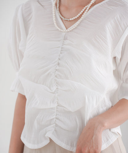 PUFF SLEEVE RUCHED BLOUSE