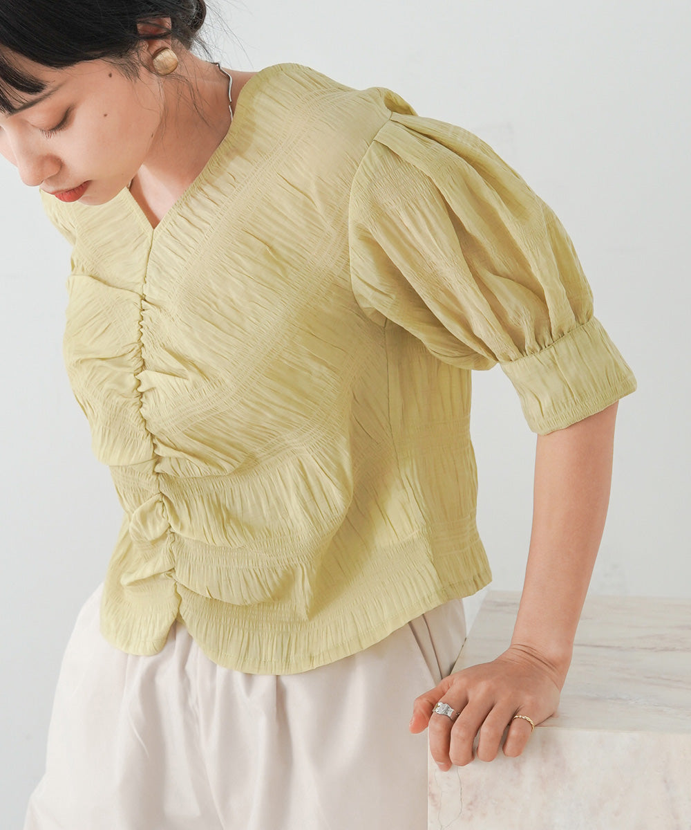 PUFF SLEEVE RUCHED BLOUSE