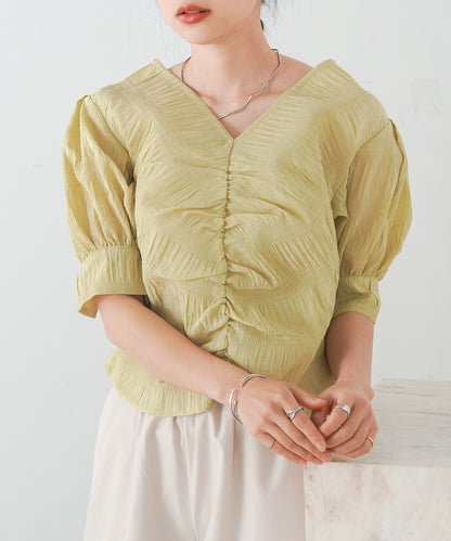 PUFF SLEEVE RUCHED BLOUSE