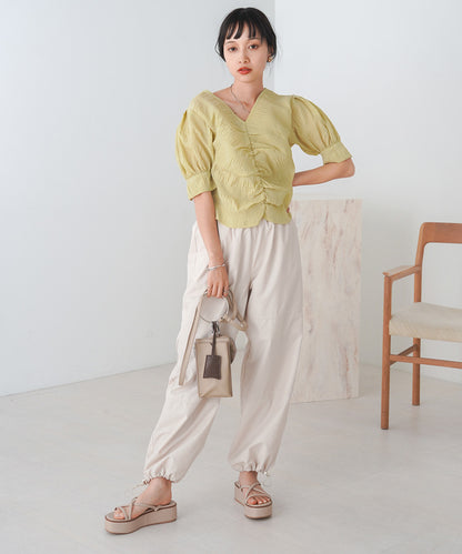 PUFF SLEEVE RUCHED BLOUSE