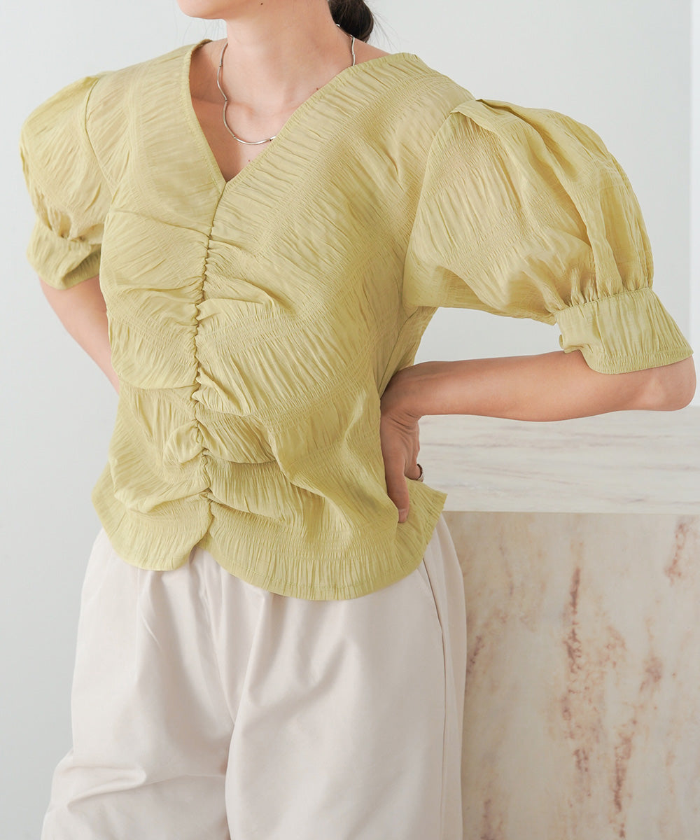 PUFF SLEEVE RUCHED BLOUSE