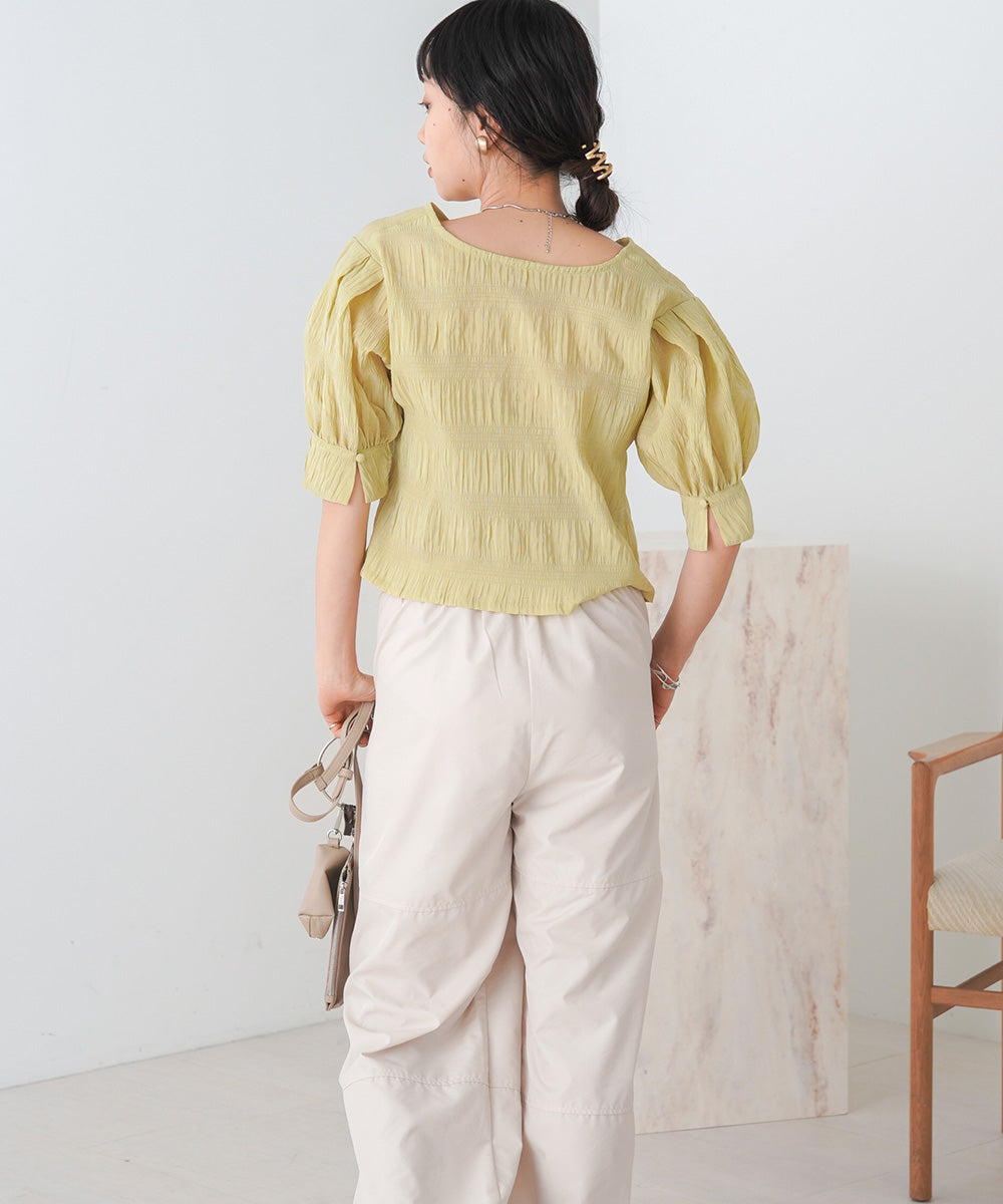 PUFF SLEEVE RUCHED BLOUSE