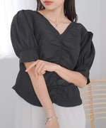 PUFF SLEEVE RUCHED BLOUSE