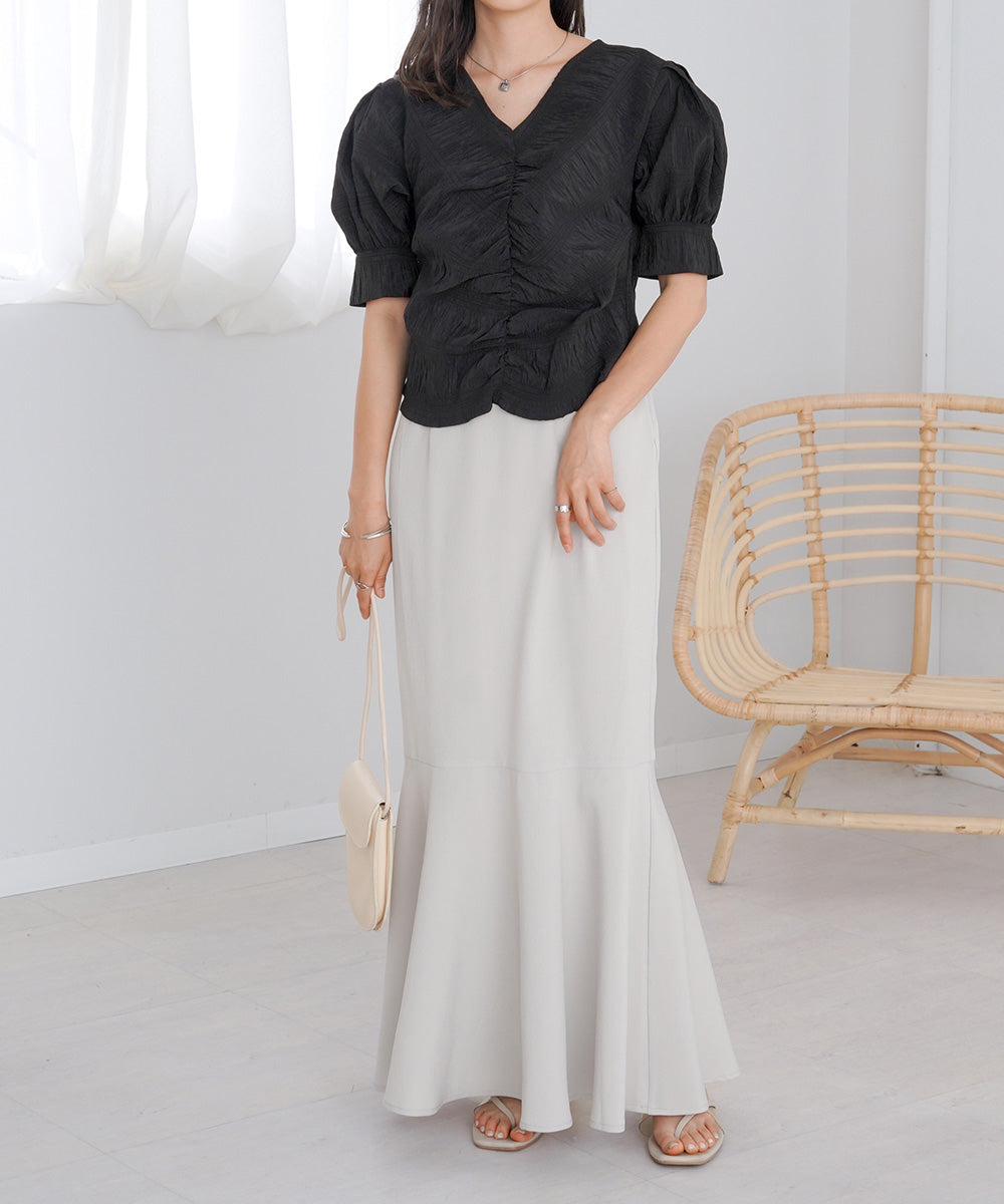 PUFF SLEEVE RUCHED BLOUSE