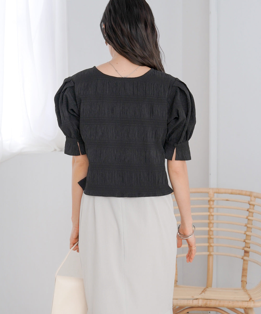 PUFF SLEEVE RUCHED BLOUSE