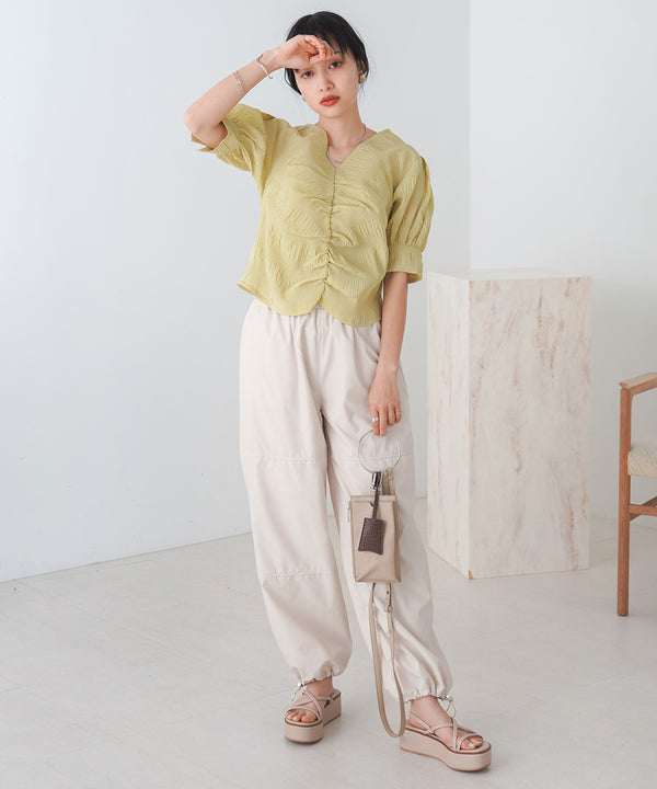 PUFF SLEEVE RUCHED BLOUSE