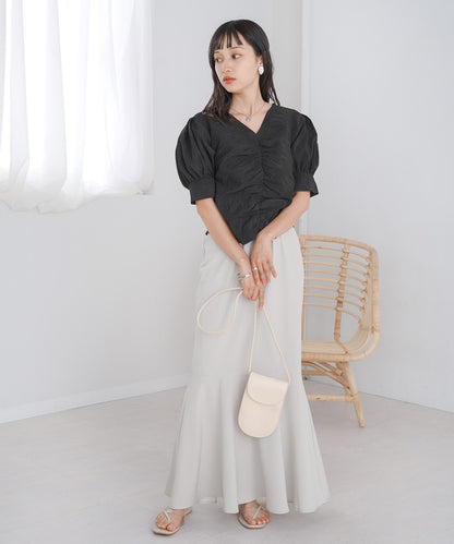 PUFF SLEEVE RUCHED BLOUSE