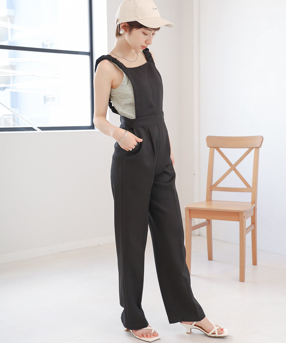 2WAY SHOULDER SHIRRING SALOPETTE