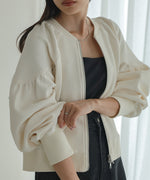 WAFFLE SLEEVE GATHERED CARDIGAN