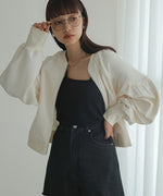 WAFFLE SLEEVE GATHERED CARDIGAN