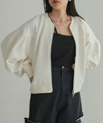 WAFFLE SLEEVE GATHERED CARDIGAN