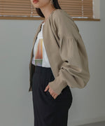WAFFLE SLEEVE GATHERED CARDIGAN