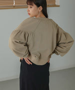 WAFFLE SLEEVE GATHERED CARDIGAN