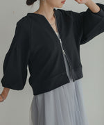 WAFFLE SLEEVE GATHERED CARDIGAN