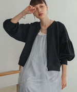 WAFFLE SLEEVE GATHERED CARDIGAN