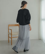 WAFFLE SLEEVE GATHERED CARDIGAN