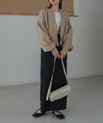 WAFFLE SLEEVE GATHERED CARDIGAN