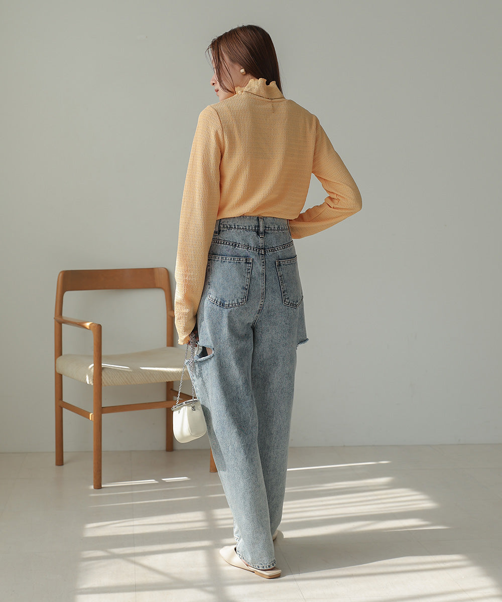 HIGH NECK EMBROIDERY TOPS