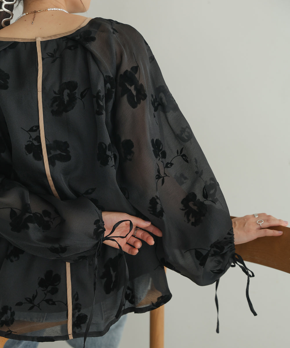 SHEER FLOCKY FLOWER BLOUSE – Bab