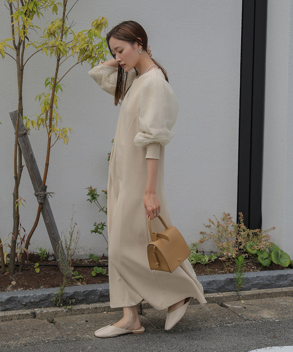 [TIMESALE 10%OFF]FLARE LINE LONG SLEEVE ORGANDY ONEPIECE