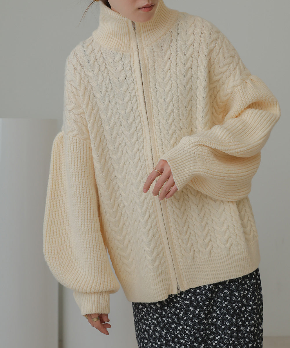 W-ZIP CABLE KNIT CARDIGAN