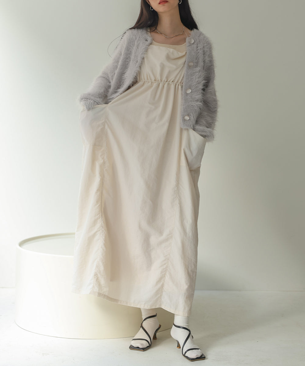 linen gather camisole onepiece - ロングワンピース