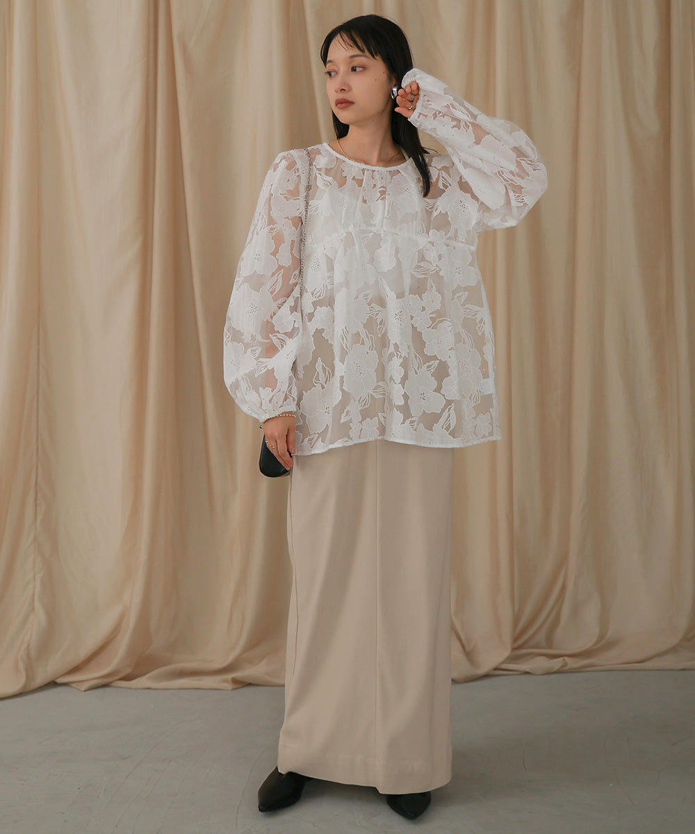 SHEER FLOWER VOLUME SLEEVE BLOUSE