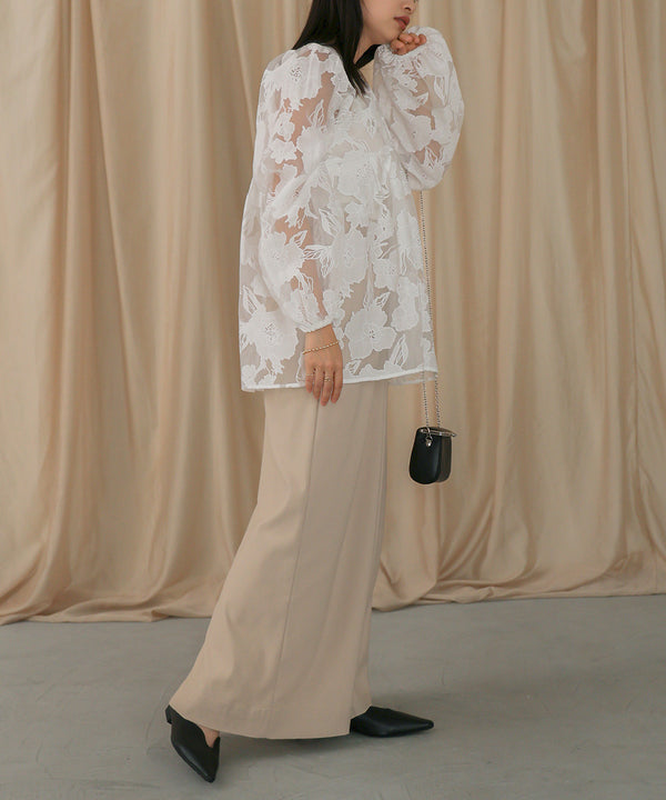 SHEER FLOWER VOLUME SLEEVE BLOUSE