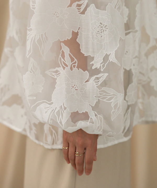 SHEER FLOWER VOLUME SLEEVE BLOUSE