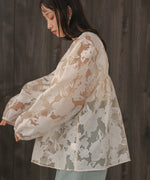SHEER FLOWER VOLUME SLEEVE BLOUSE