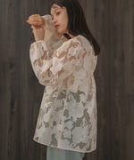 SHEER FLOWER VOLUME SLEEVE BLOUSE