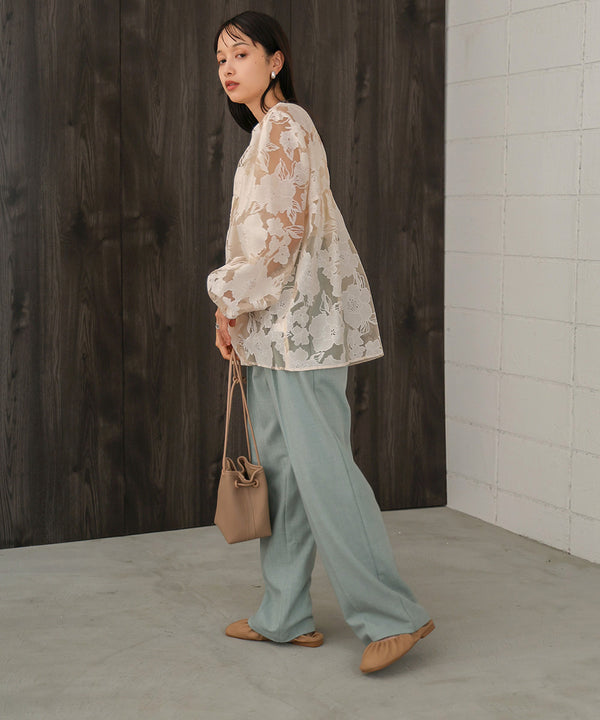 SHEER FLOWER VOLUME SLEEVE BLOUSE