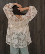 SHEER FLOWER VOLUME SLEEVE BLOUSE