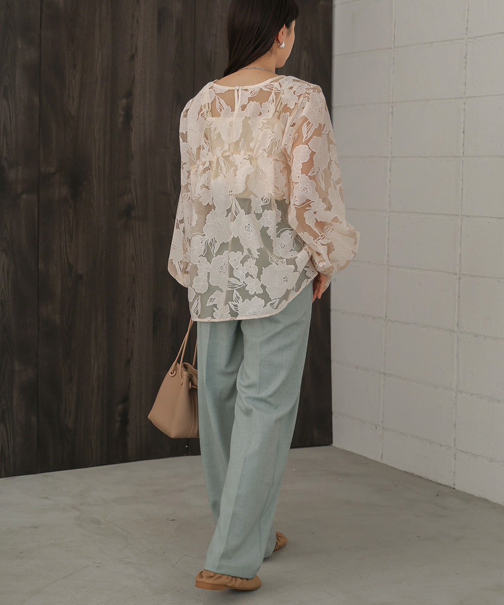 SHEER FLOWER VOLUME SLEEVE BLOUSE