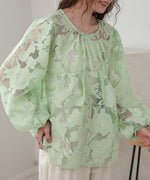 SHEER FLOWER VOLUME SLEEVE BLOUSE