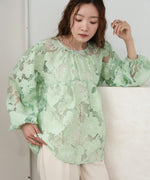 SHEER FLOWER VOLUME SLEEVE BLOUSE